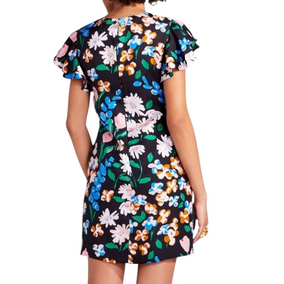 Kate Spade Silk Twill Meadow Floral Sheath Mini Dress In Black Multicolor Size 4 - Picture 6 of 16